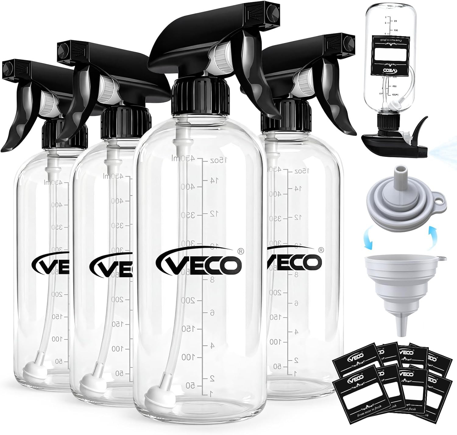 500Ml (17Oz) Graduated Spray Bottles, 4-Pack &mdash; 360&deg; Any-A