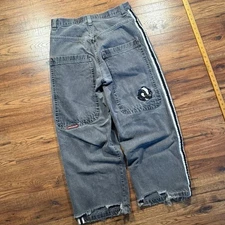 Vintage Y2K JNCO Skunks Side Striped Baggy Loose Wide Leg Jeans Black/Grey 34x32