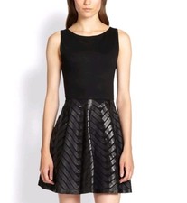Alice + Olivia Women's Zilla Goat Leather Mini Black Dress Paneled Ponte Size 4