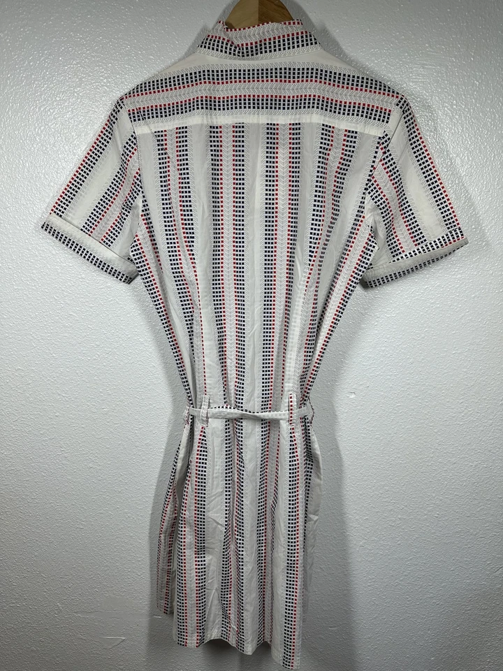 Camisa Ben Sherman Mujer Mediana Blanca Roja Azul GR9001 Vestido Botón Cinturón Mod Foto 2 de 4