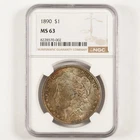 1890 Morgan Dollar $1 MS63 NGC *Rainbow Toned!!! 31155