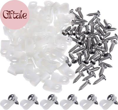 50 Pack R-Type Cable Clip Wire Clamp, Nylon Screw Mounting Cord Fastener Clips w