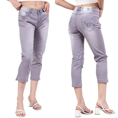 Damen 7/8 Capri Skinny Jeans 3/4 Bemuda Hose Stretchjeans Hüftjeans Sommer Grau - Bild 1 von 4