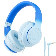 L22 Wired Headphones Kids Girls Boys Mic Foldable 3.5mm Gradient Blue School