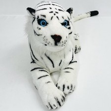 Siberian Snow Tiger White Plush Blue Eyes Realistic 14  Stuffed Animal