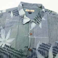 Tommy Bahama Shirt Mens XL Blue 100 Silk Camp Hawaiian Aloha Palm Button Up