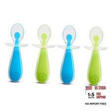 Silicone Trainer Spoons with Choke Guard for Baby Led Weaning, 4pk 1 Blue/Green