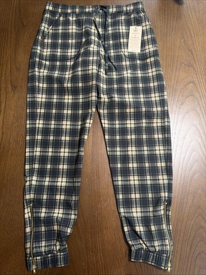 Albion Fit Jetsetter Jogger Snap Tan Plaid Gold Zippers, Women's XS NEW WITH TAG
