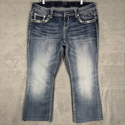 Vigoss Womens 18L Bootcut Jeans Blue Bedazzled Bling Flap Hemmed Y2K Western 