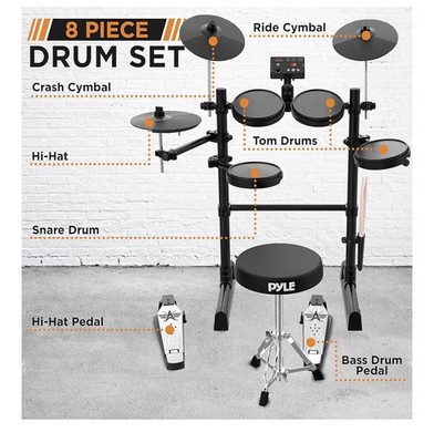 Pyle Pro PED04 Electronic Drum Kit   Compact 7-Pad Digital Drum Set with Pedal 