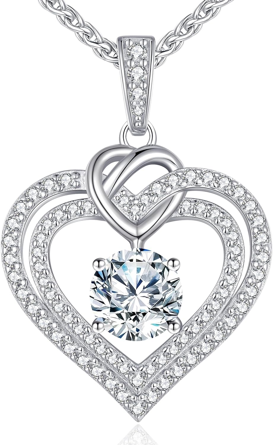 OOBEE Sparkling Love Heart Moissanite Necklaces for Women, D Color VVS Moissanit