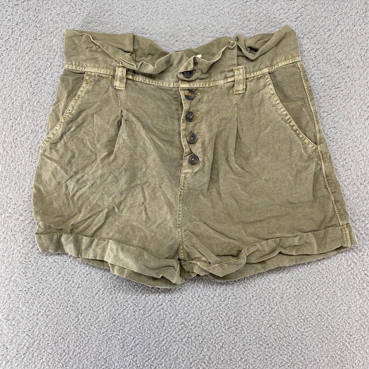Billabong Shorts Womens 26 Linen Green High Waisted Button Fly