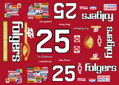 #25 Folgers Monte Carlo 1986-87 Tim Richmond & Benny Parsons 1/32 Slot Car Decal