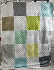 CIRCO Plush Minky Dot Sherpa Baby Blanket Lovey Patchwork Blue Green Yellow Gray