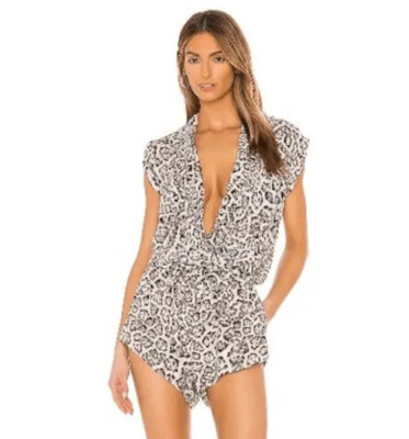 One Teaspoon Jumpsuit Romper Brooklyn Plunge Neck Stone Leopard Animal Print XXS