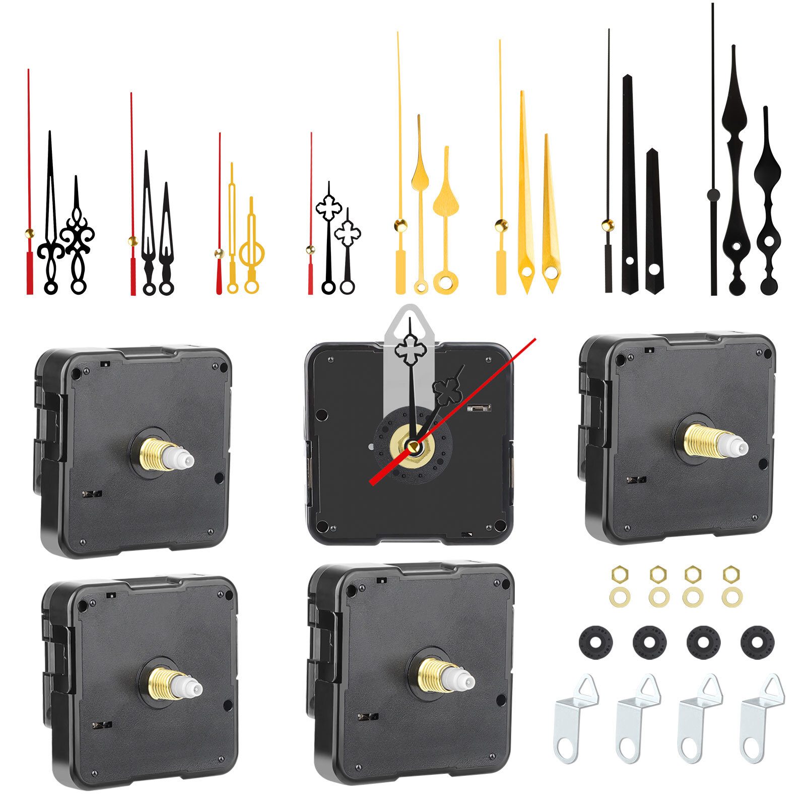 5PCS Quartz Clock Movement Mechanism DIY Repair Kit with Hands Set 13-23mm Shaft