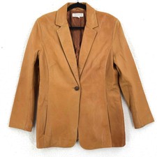 Katherine Kelly Leather Jacket Women L Tan Lamb Skin Lined Single Button Pockets