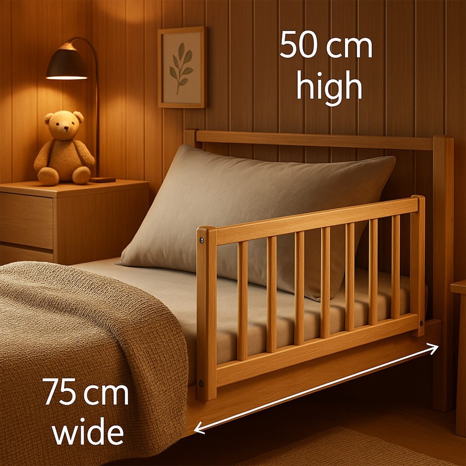 Demountable Rails 75x50 cm Beech Wood Bed Rail | Natural, Demountable, Safe Guardrail Bed ...