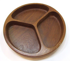 Vintage 1980s Thailand Dolphin Genuine Teakwood 3 Divided Round 9" Serving Tray