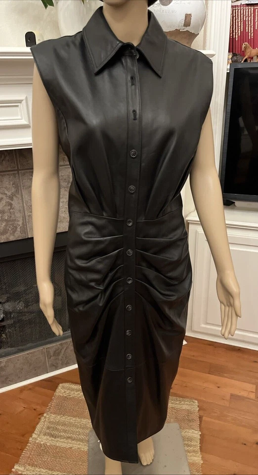 NWT Antonio Melani Vestido camisero con cinturón de cuero genuino negro Talla 8 PVP$500 Foto 4 de 4