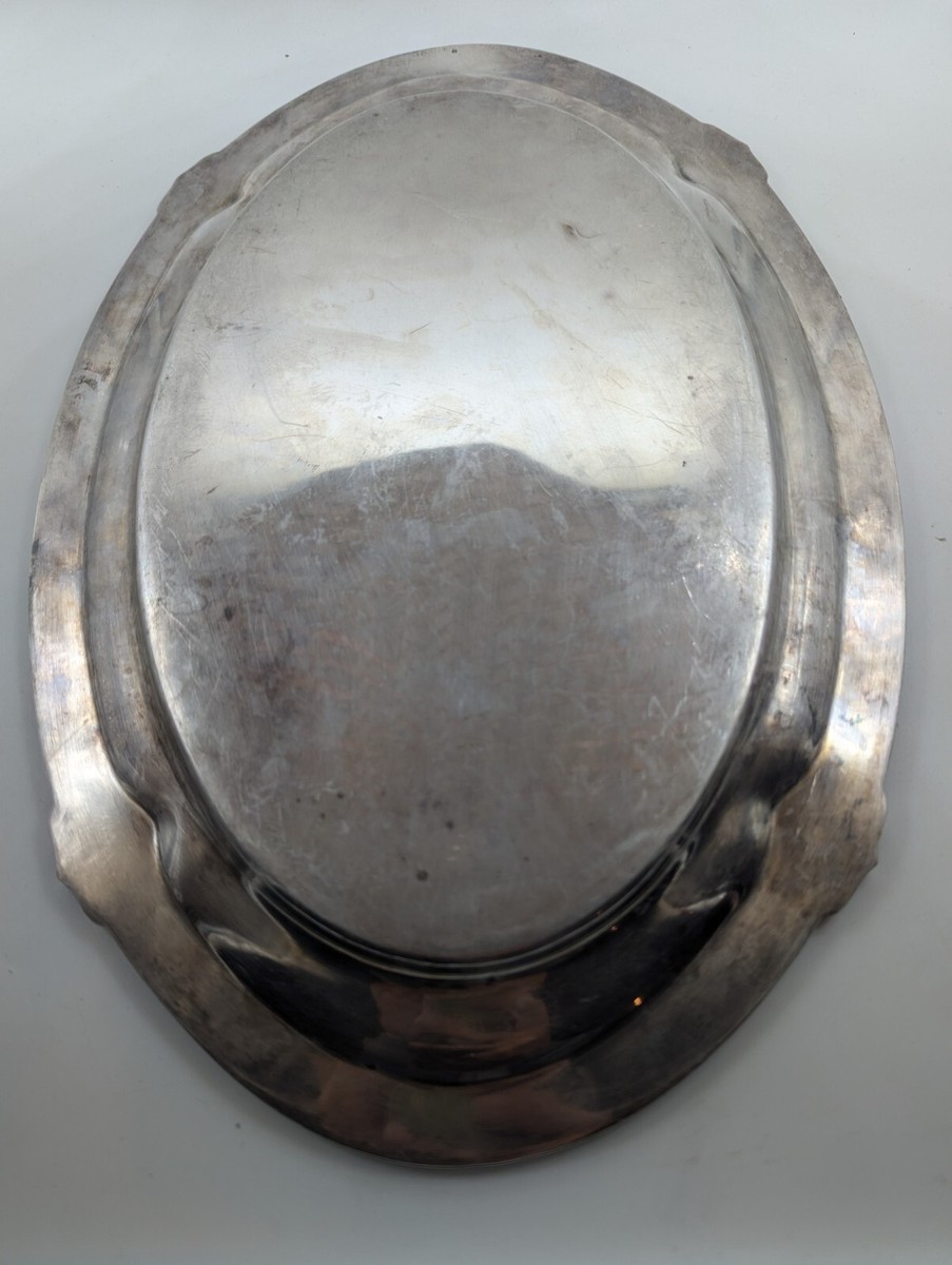 Plat rond métal argenté triple filet vendu par notre petite brocante