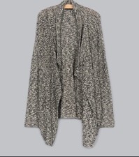 Eileen Fisher XS Open Front Cardigan Organic Cotton Alpaca Blk-Wht Pockets
