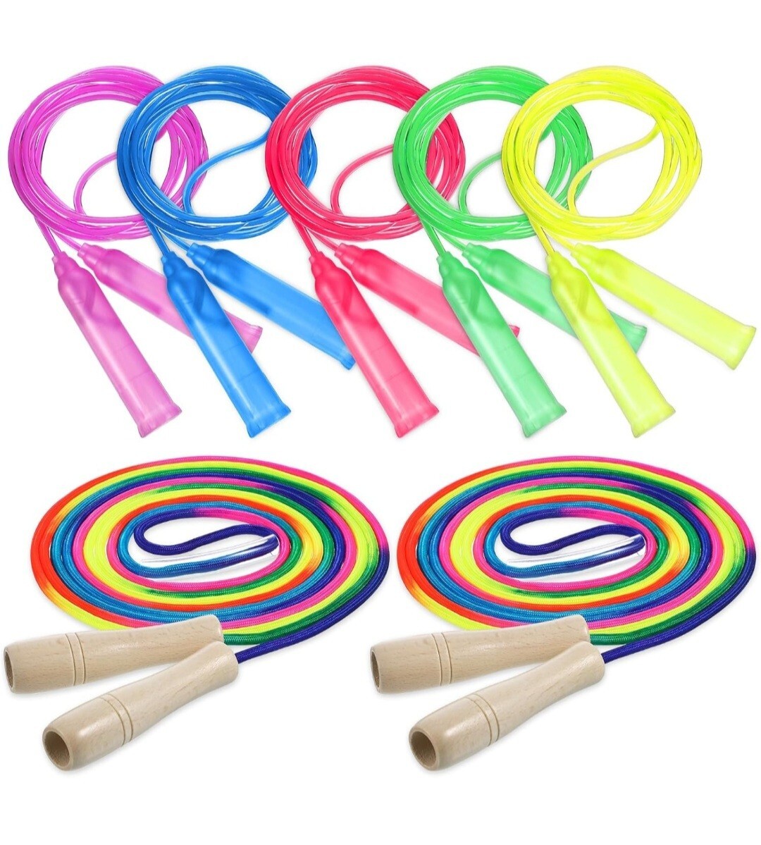 12 Pack Rainbow Wood Handle Jump Ropes