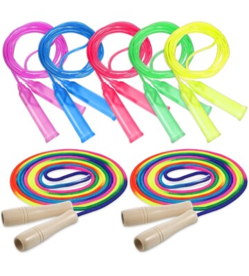 12 Stück Springseil Holzgriff Springseil Übung Springseil regenbogenfarben 
