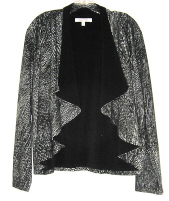 ELLEN TRACY DESIGNER BLACK & WHITE LINES PRINT WATERFALL OPEN JACKET - SIZE XL