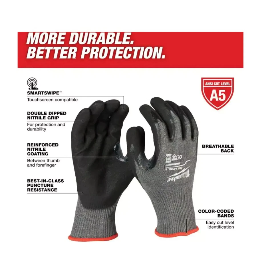 Guantes de trabajo Milwaukee 48-22-8951 nivel 5 resistentes a cortes sumergidos (8M) gris medio Foto 4 de 4