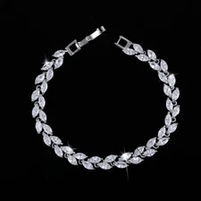 Sparkling White Cubic Zirconia Colorful Leaf Women Link Chain Bracelets Bangles