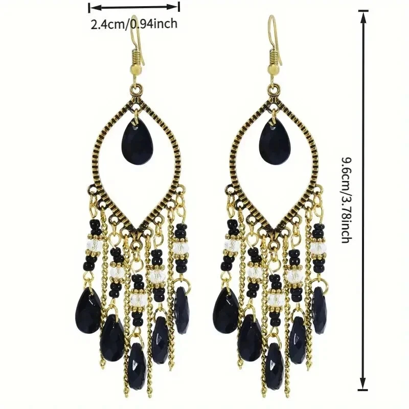 Pendientes Borla - Ónix Chapado en Negro y Oro ✨🎄🎅Gran Regalo 🍂 Foto 2 de 3