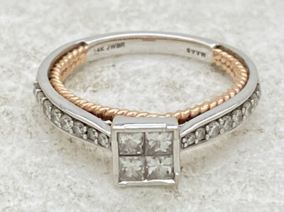 14k Two Tone Simply Vera Wang SVVW Diamond Engagement Ring Sz 