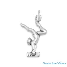 Gymnast on Balance Beam Gymnastics 3D 925 Solid Sterling Silver Charm Pendant