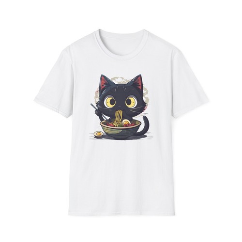 Noodle Cat Unisex Softstyle T-Shirt, Ramen Cat Shirt, Foodie Lover Tee - Picture 3 of 13