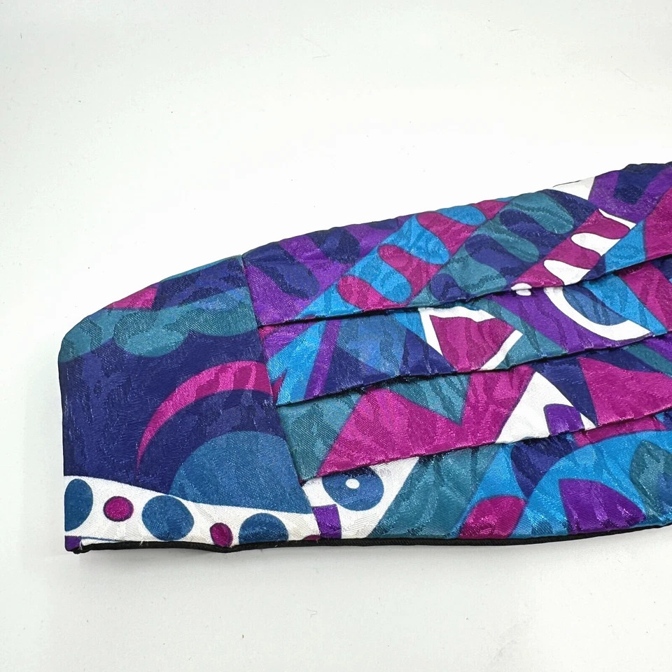 Vintage 80s 90s Satin Cummerbund One Size Purple Blue Geometric Bright Colors - Image 2 of 4