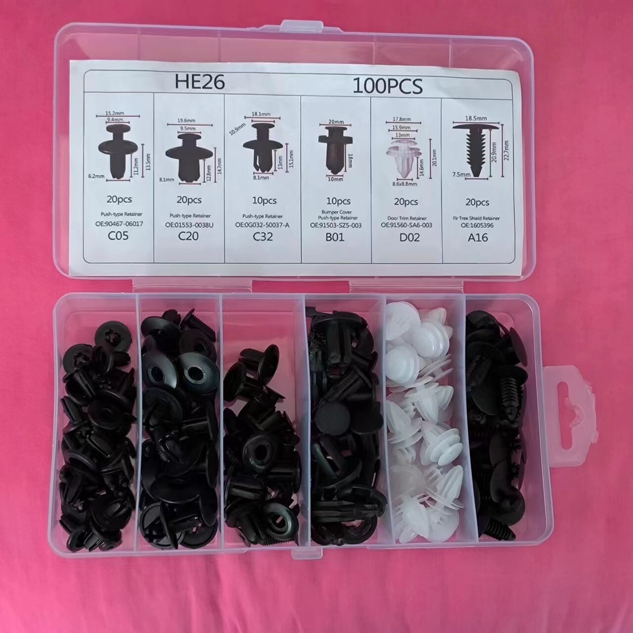 For 100pcs Car Clips Fixer Plastic Fasteners Kit Push Type Rivets Assortment Car