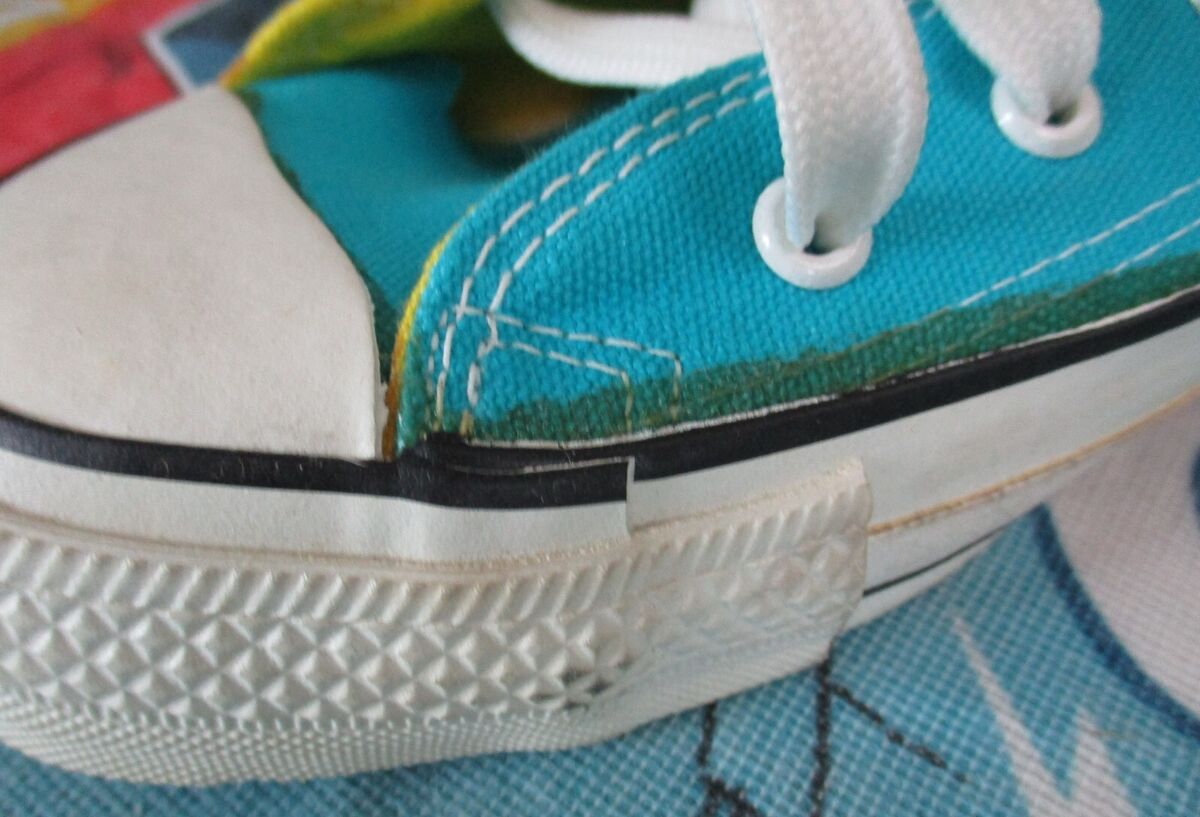 VTG 80s Converse All Star Dead Stock Turquoise Yellow Extra VTG 80s Converse All Star Dead Stock Turquoise Yellow Extra