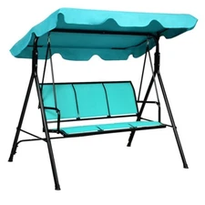 3-Person Outdoor Swing Chair Patio Hanging Bench Steel Frame W/ Canopy & Cushion
