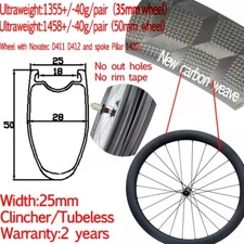 Carbon Road Bike Disc Wheelset Width 25mm Depth 38/50mm Clincher Tubeless