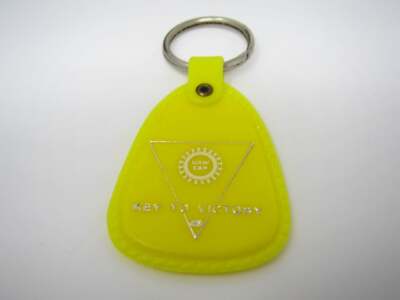 Vintage UAW CAP Union Keychain Key To Victory Yellow Plastic Charm Key Fob