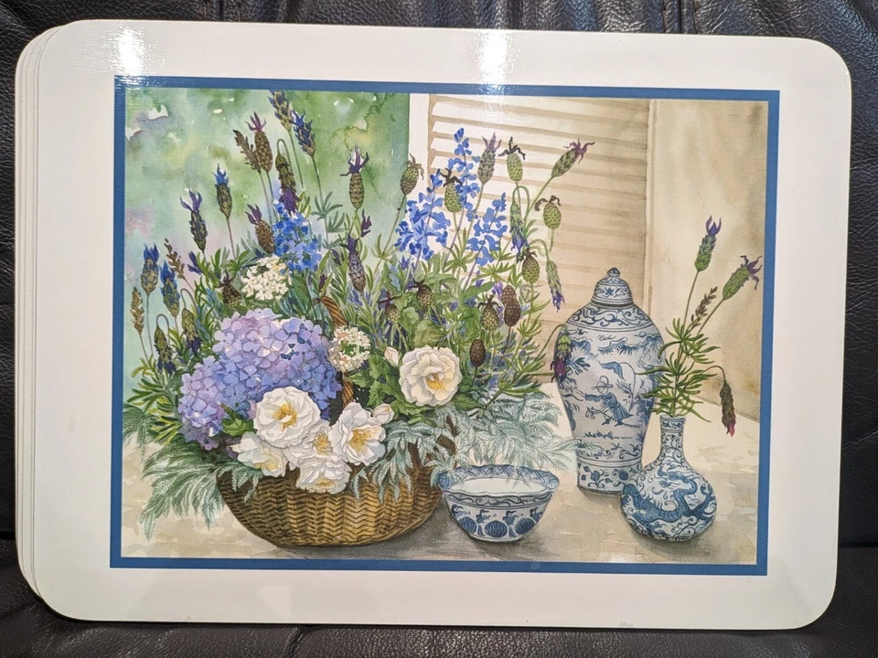 Vintage Set of 6 Jason New Zealand Cork Backed Floral Vase Placemats With Box - Image 2 of 4