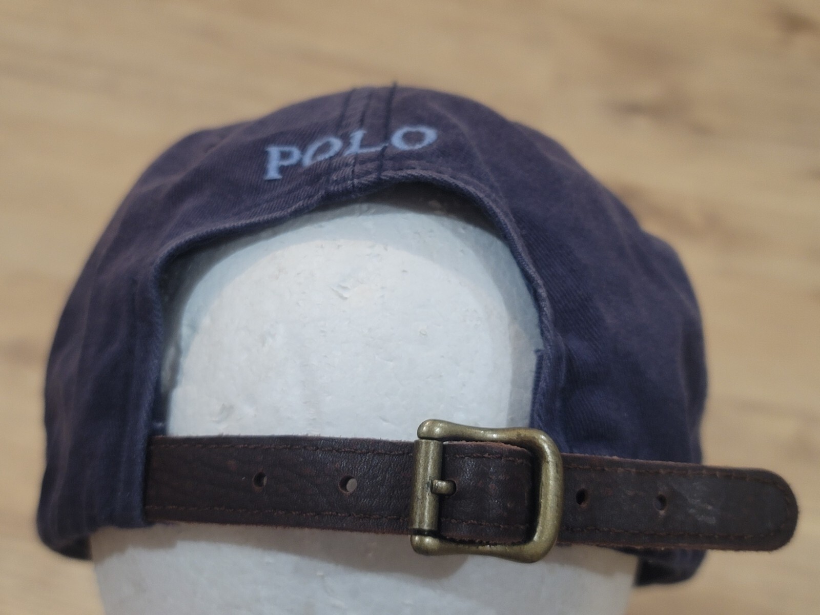 PONY Cappello berretto Polo Ralph Lauren vintage con cinturino in pelle blu navy anni 2000 Y2K LEGGI!!