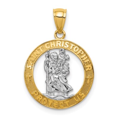 14k Gelbgold Rhodium St Christophorus Anhänger für Damen
