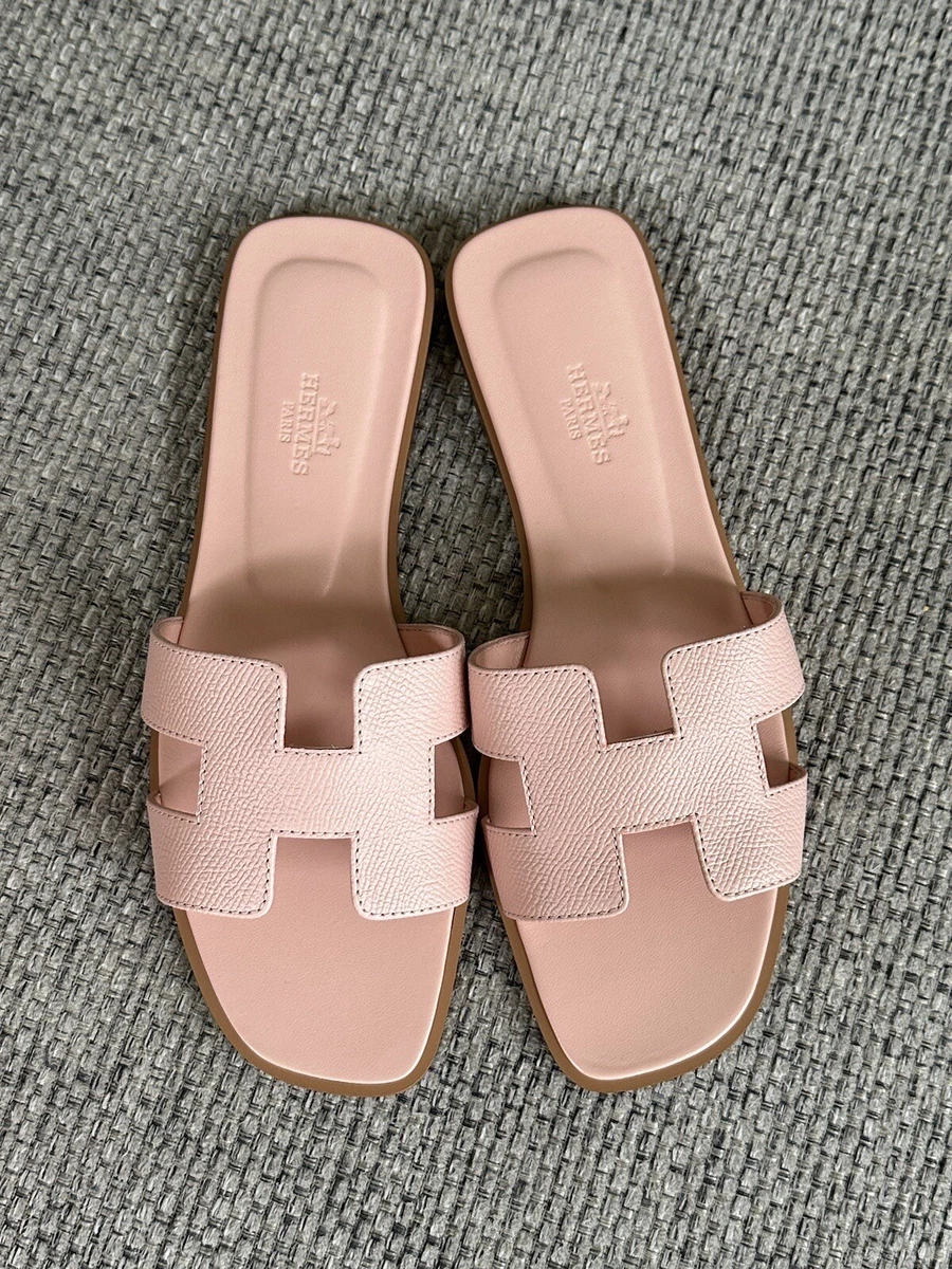 HERMES Epsom Oran Sandals 37 Rose Magenta 1269497