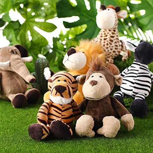 6 Pieces Safari Stuffed Animals Plush Jungle Animal Toys Set for Cute Style - Picture 5 of 7