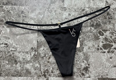 NWT VICTORIA'S SECRET S BLACK VS LOGO SMOOTH VINTAGE RARE TINY V STRING PANTIES