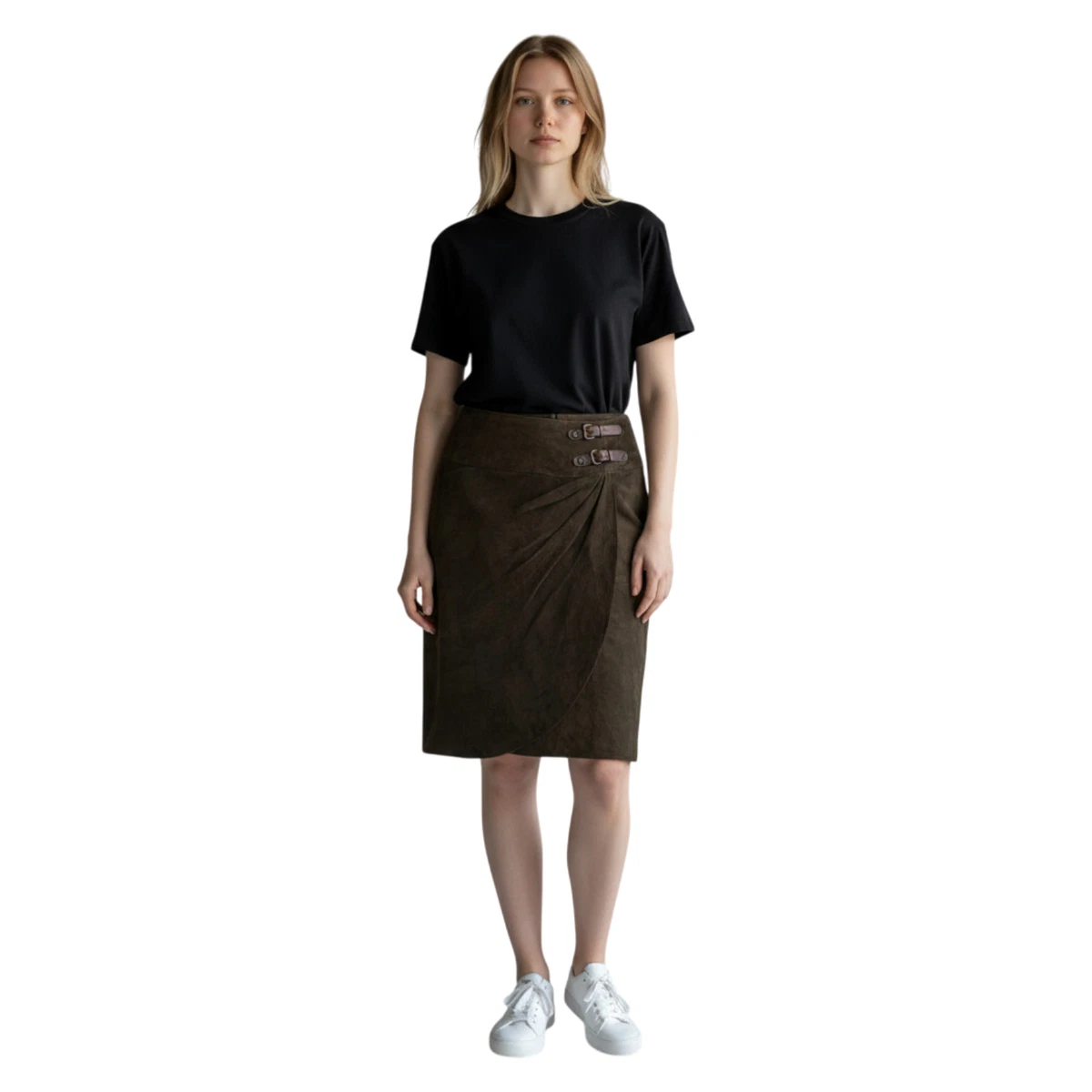 Vintage Wildlederrock Damen Wickelrock Dunkelbraun High‑Waist Suede Gr. L XL