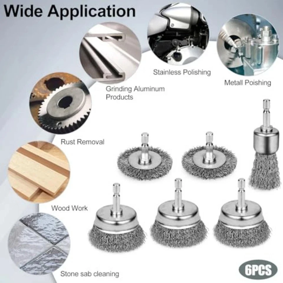 6Pcs Professional Carbon Steel Wire Wheel Brush for Drill - Cleaning Rust Attach - Image 4 of 4