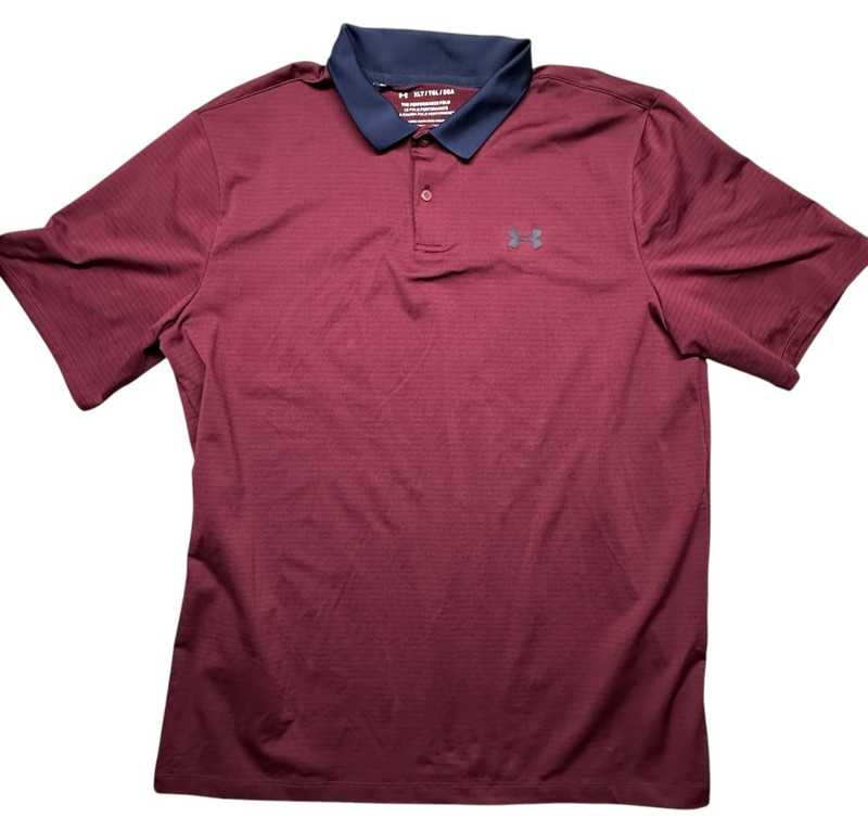 Under Armour Men's Polo Shirt UA Performance 3.0 Maroon Striped XLT Short Sleeve